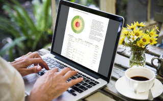 Eine Frau arbeitet am Laptop im TCM-Gesundheitsportal